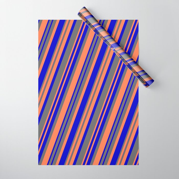 Blue, Dim Gray, and Coral Colored Lines Pattern Wrapping Paper