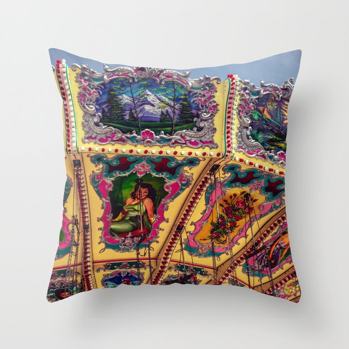 Wisconsin State Fair Swing Carousel Amusement Decorative Painted Carnival Ride Throw Pillow