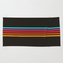 Nodah - Classic Colorful Abstract Retro Stripes on Black Beach Towel