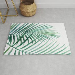 Emerald Green Palm Frond Watercolor Area & Throw Rug