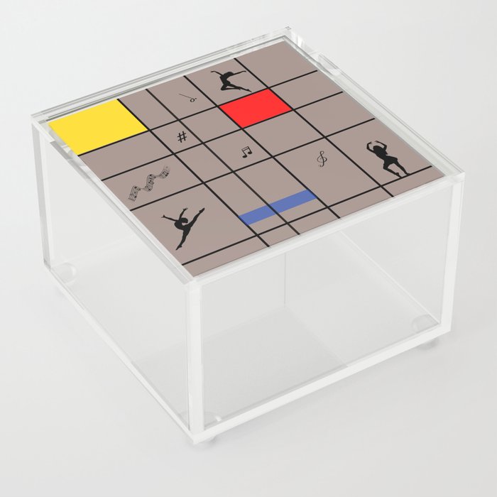 Dancing like Piet Mondrian - Composition with Red, Yellow, and Blue on the light brown background Acrylic Box