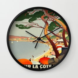 Vintage poster - Cote D'Azur, France Wall Clock | Scenic, Painting, Travel, Retro, Advertisement, European, Vacation, French, Beach, Tourism 