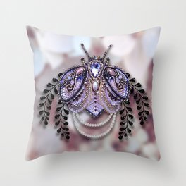 Ornate Purple Beaded Butterfly Throw Pillow