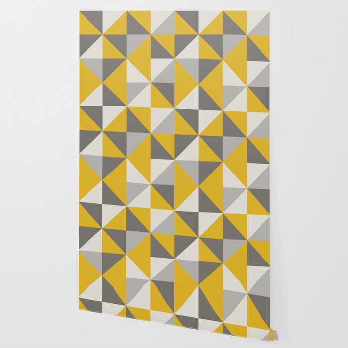 Retro Triangle Pattern In Yellow And Grey Wallpaper By