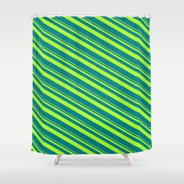 [ Thumbnail: Light Green and Teal Colored Striped Pattern Shower Curtain ]