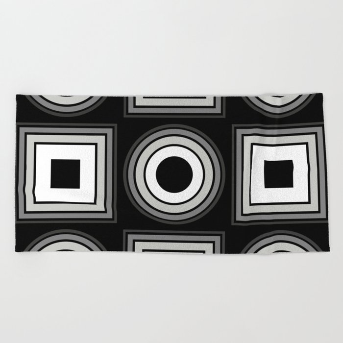 Fade To Black - Abstract, black and white, geometric, 3D effect artwork Beach Towel
