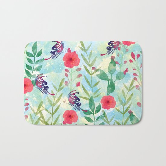 Watercolor floral garden Bath Mat