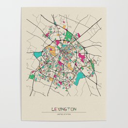 Colorful City Maps: Lexington, Kentucky Poster