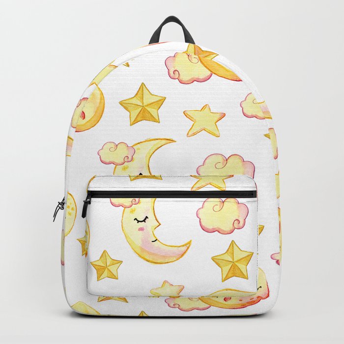 Watercolor orange yellow pink starry moon sun pattern Backpack