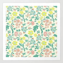Classic Chinese-Inspired Pastel Floral Pattern Art Print