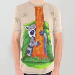 Peeking Raccoons #4 Beige Pallet- All Over Graphic Tee