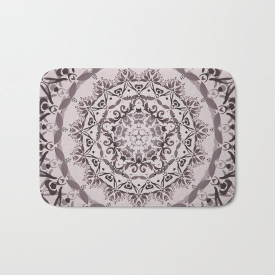 Mauve Taupe Damask Mandala Bath Mat