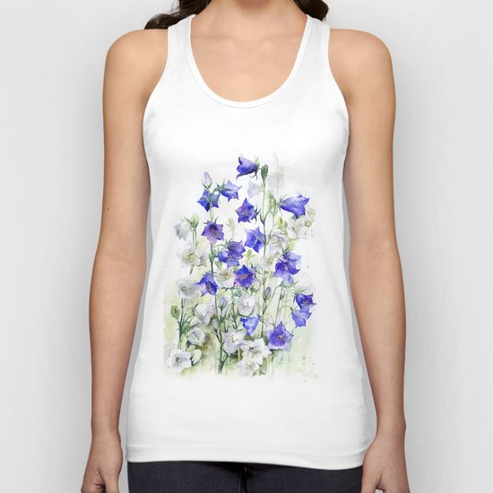 Bluebells watercolor flowers, aquarelle bellflowers Unisex Tank Top