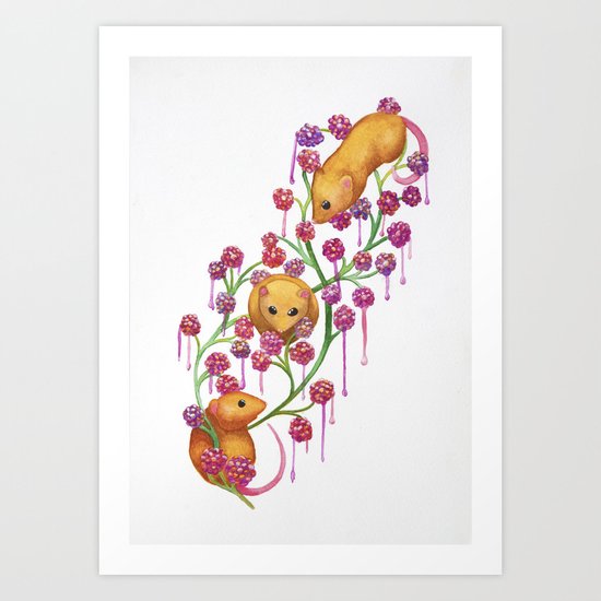 Watercolour Mice in the Bush Art Print