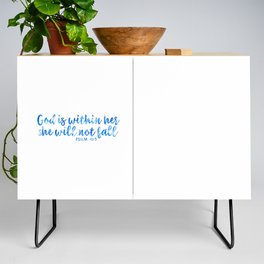 Inspirational Bible Verse Quote - God Is Within Her She Will Not Fall, Psalm 46:5 Blue Credenza
