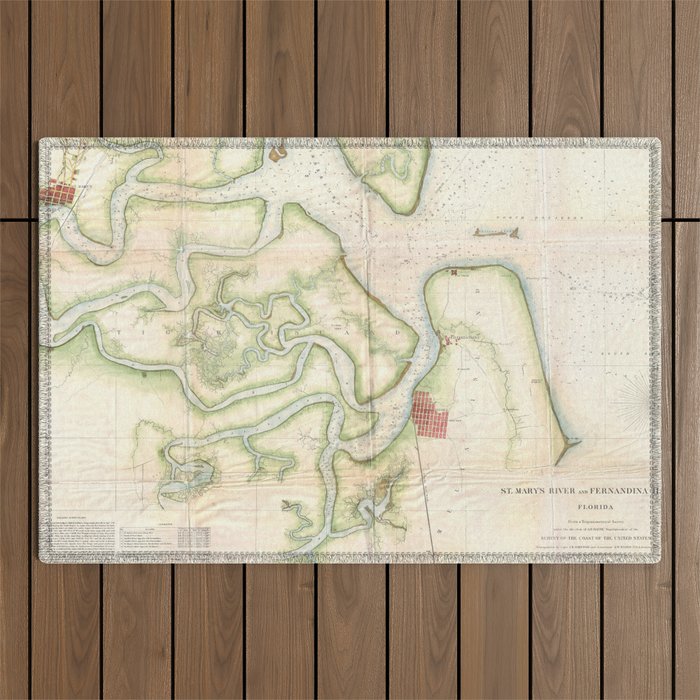 Vintage Map of The St Marys River FL/GA (1857) Outdoor Rug by
