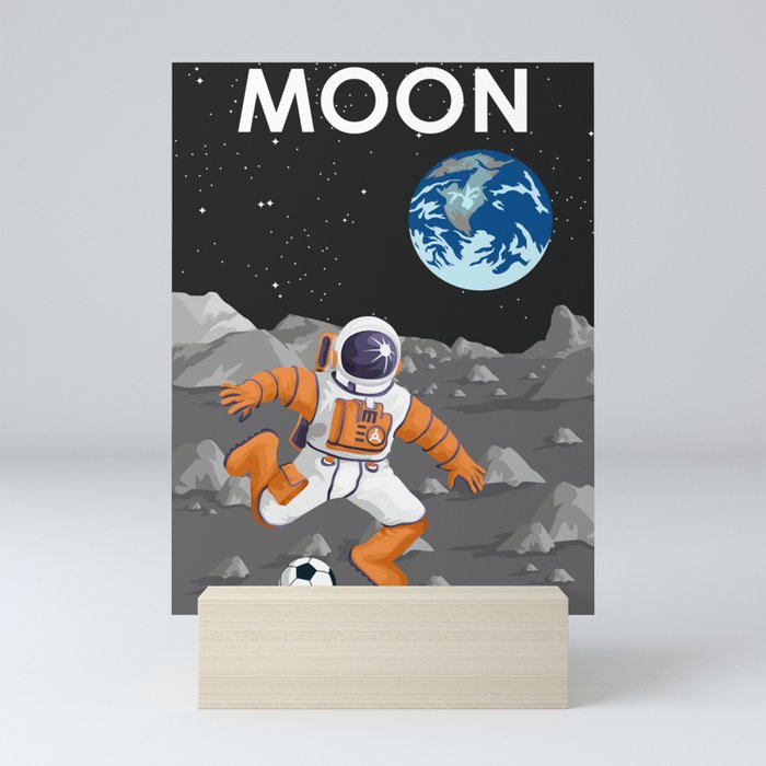 Moon Astronaut Playing Football/Soccer on the surface Mini Art Print