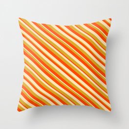 [ Thumbnail: Red, Beige, and Goldenrod Colored Lined Pattern Throw Pillow ]