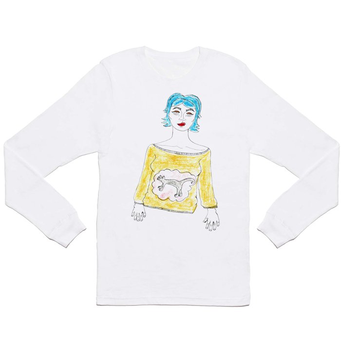 Blue Hair and Cat Sweater Long Sleeve T Shirt