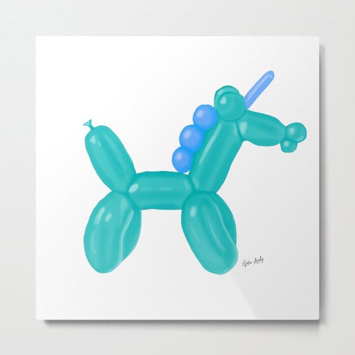 Balloon Unicorn- green and blue Metal Print