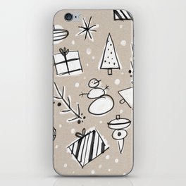 Christmas White and Kraft Sketches iPhone Skin