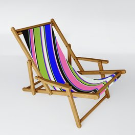 [ Thumbnail: Eye-catching Green, Blue, Hot Pink, Mint Cream & Black Colored Pattern of Stripes Sling Chair ]