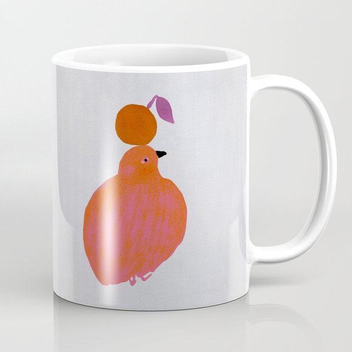 Fat Round Bird and Orange - Fuchsia and Grey Coffee Mug