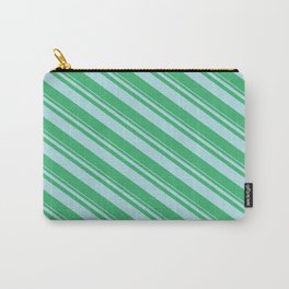 [ Thumbnail: Powder Blue and Sea Green Colored Stripes Pattern Carry-All Pouch ]
