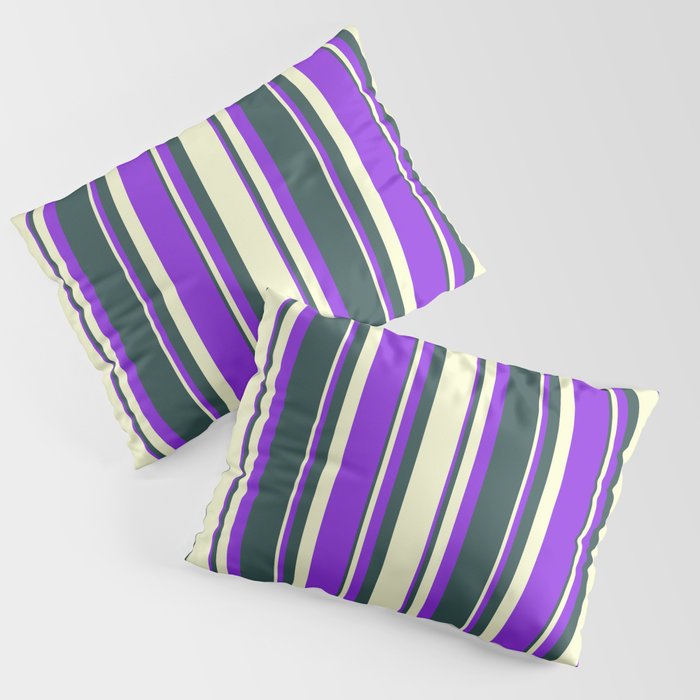 Dark Slate Gray, Light Yellow, and Purple Colored Lines/Stripes Pattern Pillow Sham