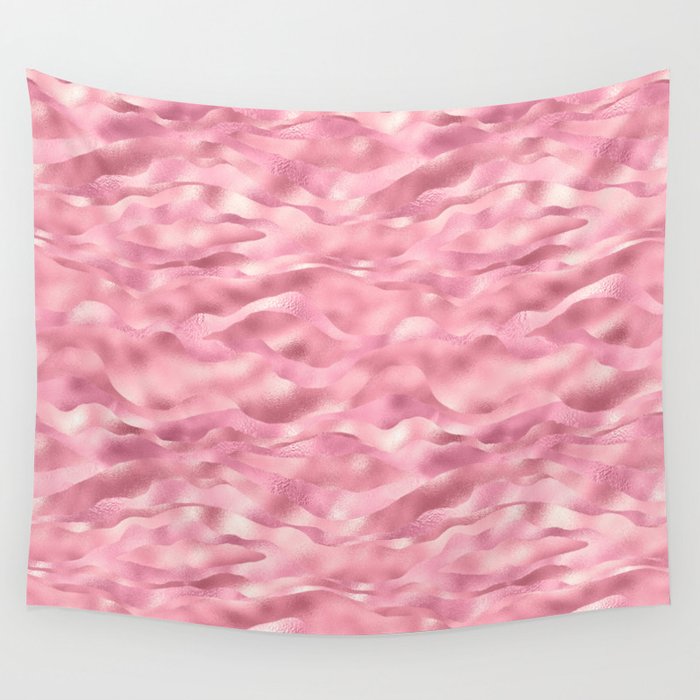 Glam Pink Metallic Waves Texture Wall Tapestry