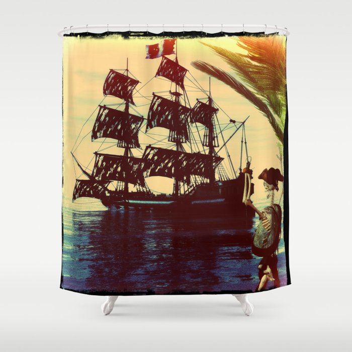 Pirate Ship Shower Curtain By Ancello, Pirate Ship Shower Curtain