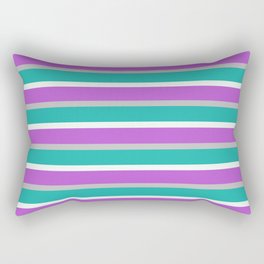 [ Thumbnail: Grey, Light Sea Green, Mint Cream, and Orchid Colored Lined Pattern Rectangular Pillow ]