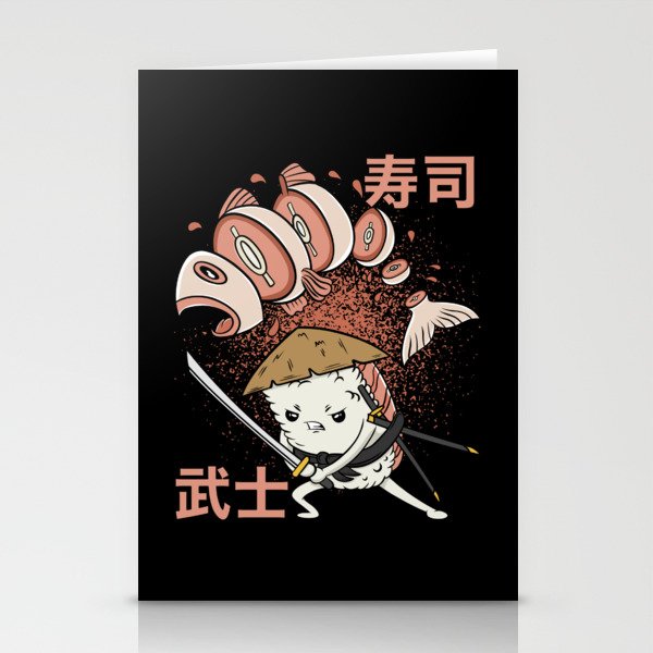 Funny Retro Sushi Samurai Sushi Warrior Ninja Move Stationery Cards