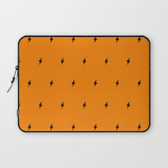 Black Lightning Bolt pattern on Orange background Laptop Sleeve