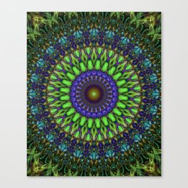 Neon green and blue mandala Canvas Print