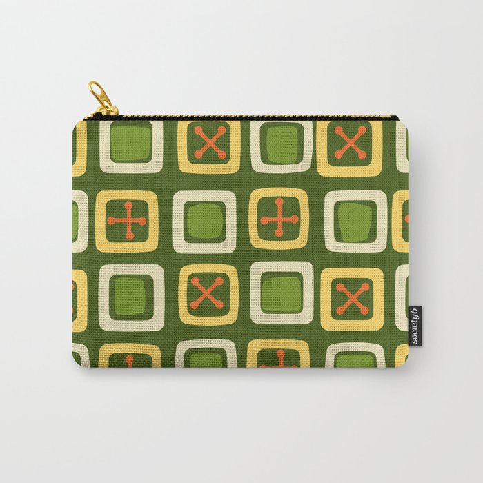 Mid Century Modern Squares Lines Avocado Green Carry-All Pouch