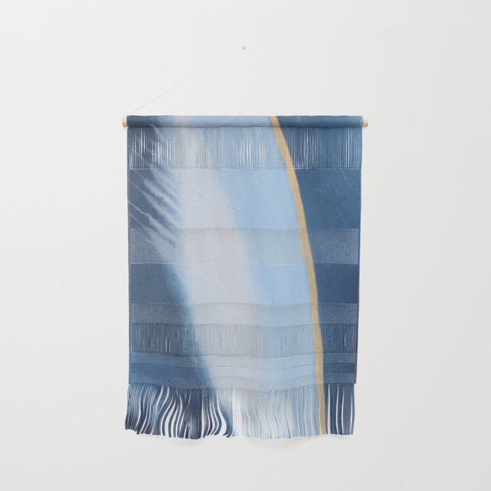 Come Fly With Me: a minimal abstract mixed-media piece in blue and gold by Alyssa Hamilton Art Wall Hanging