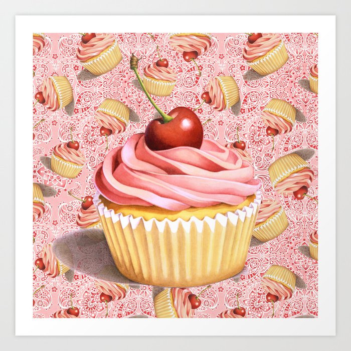 Pink Paisley Cupcake Twirling Art Print