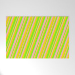 [ Thumbnail: Light Pink, Yellow & Chartreuse Colored Lines Pattern Welcome Mat ]