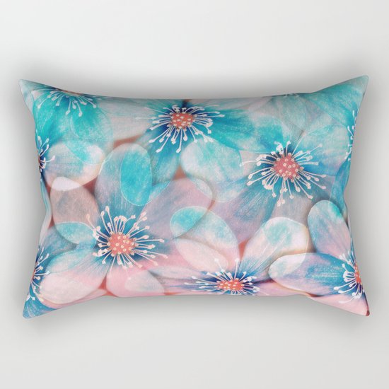 Flowers from Pink to Turquoise Rectangular Pillow