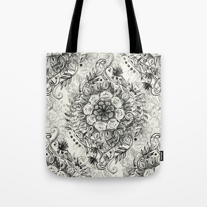 Messy Boho Floral in Charcoal and Cream  Tote Bag