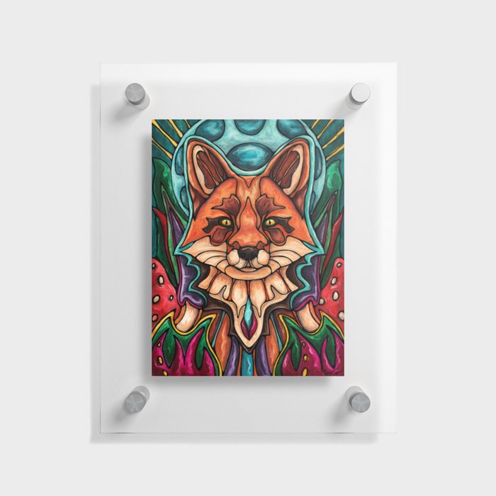 Magic red fox and moon painting, spirit animal Floating Acrylic Print