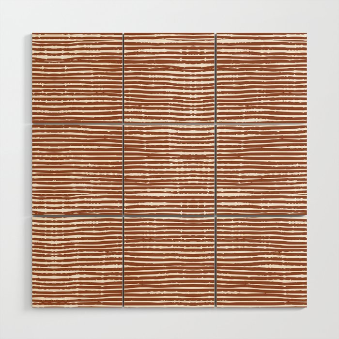 Dark Terracotta Striped Abstract Pattern Wood Wall Art