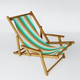 [ Thumbnail: Eyecatching Green, Dark Salmon, Beige, Aquamarine, and Light Sea Green Colored Lines Pattern Sling Chair ]