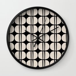 Mid Century Modern Geometric Pattern 157 Black and Linen White Wall Clock