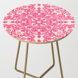 Hot Pink & Soft Cream Folk Art Pattern Side Table
