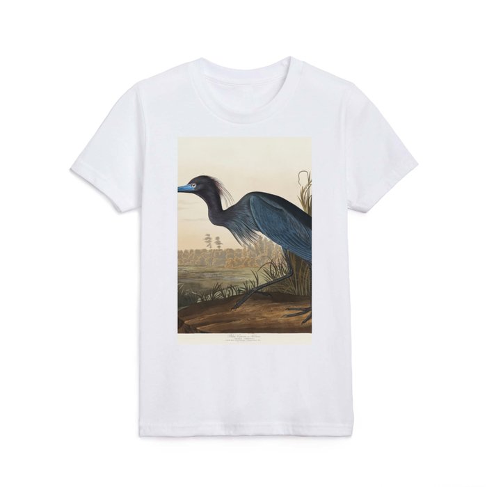 Blue Crane or Heron from Birds of America (1827) by John James Audubon  Kids T Shirt
