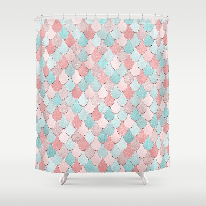 Mermaid Art Cute Coral And Teal Fun Bathroom Art Shower Curtain By Meganmorrisart Society6 Shower curtain for bathroom, dahlia pinnata flower teal coral gray decor 72x72inch waterproof polyester fabric shower rings included. mermaid art cute coral and teal fun bathroom art shower curtain by meganmorrisart