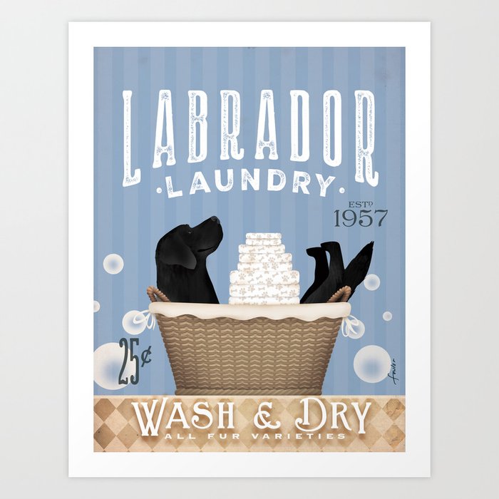 Lab laundry wash dry labrador black dog  Art Print