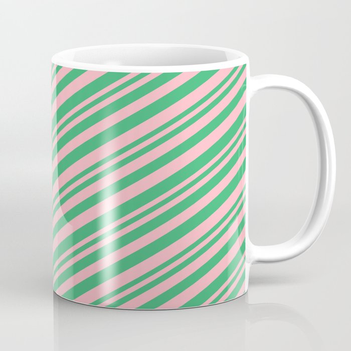 Light Pink & Sea Green Colored Lined Pattern Coffee Mug
